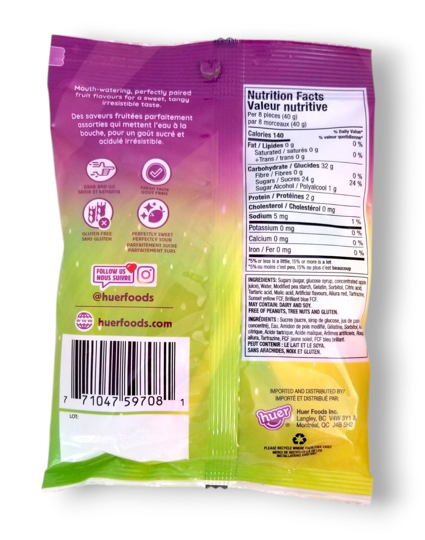 Huer Sour Suckers Gummy Candy, 120g/4.2 oz - Back