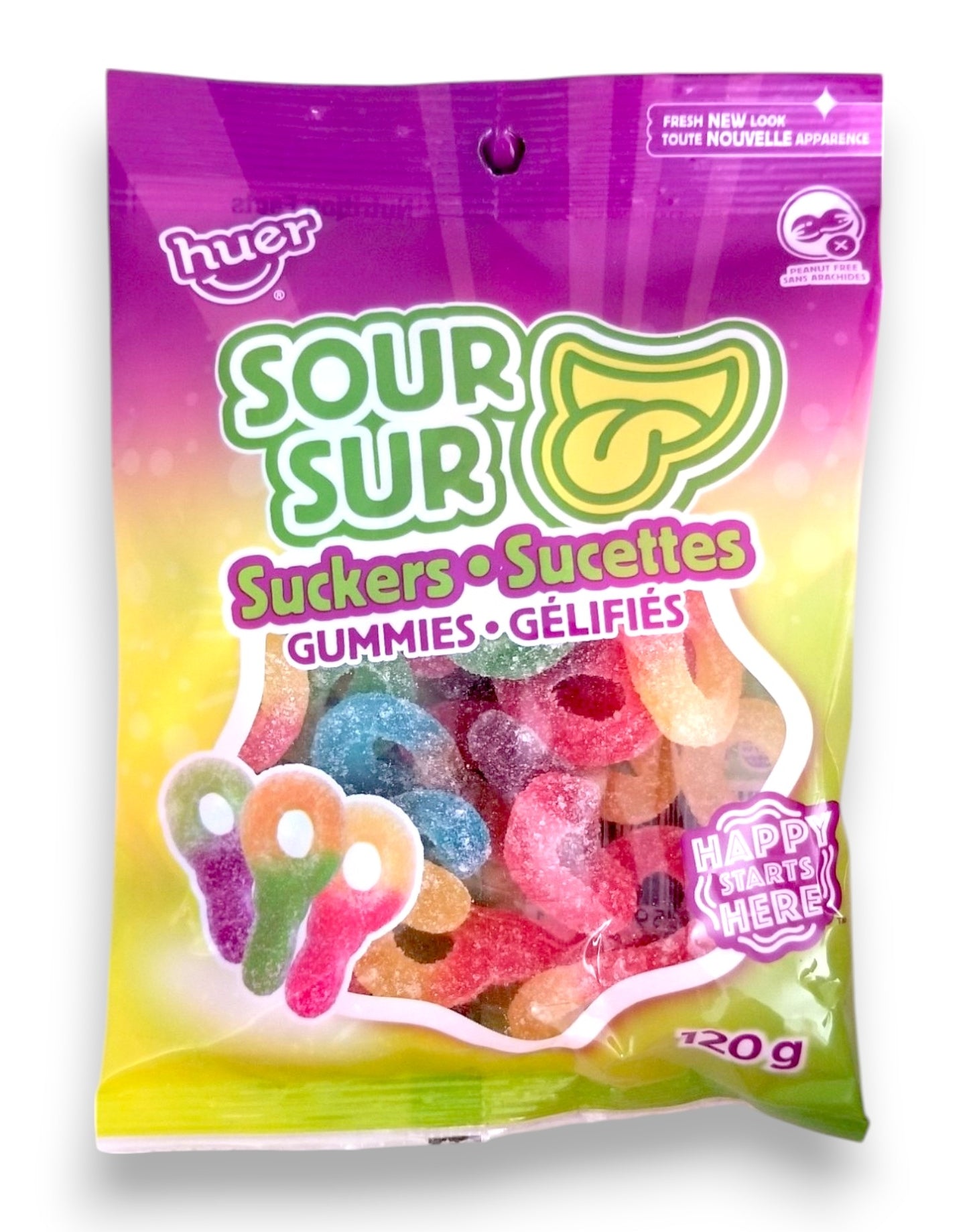 Huer Sour Suckers Gummy Candy, 120g/4.2 oz - Front