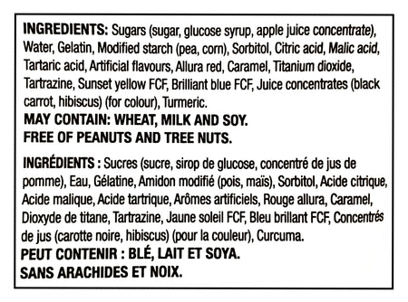 Ingredients list for Huer Super Mix Classics Sour Gummies with black text on a white background
