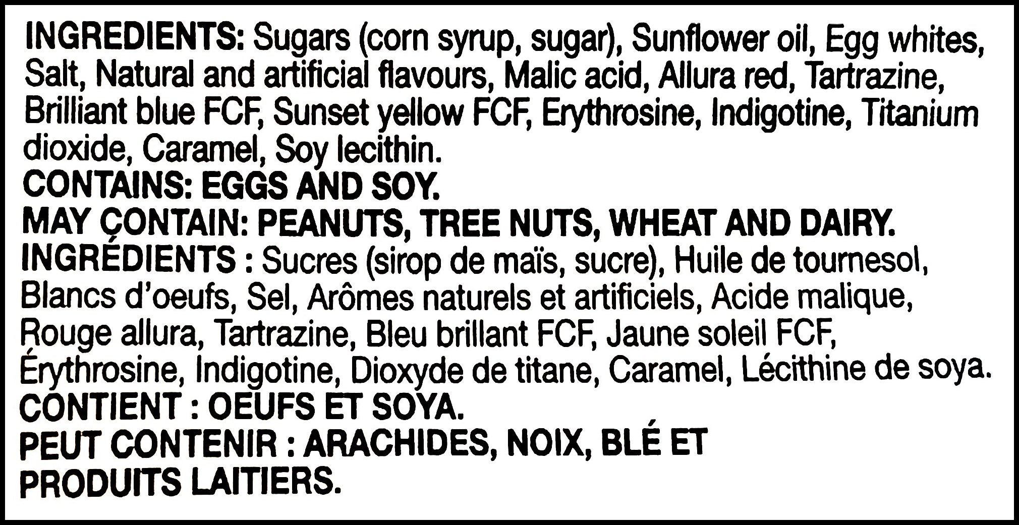 Huer Salt Water Taffy, Assorted Flavors, 150g/5.3 oz. Bag, ingredients label