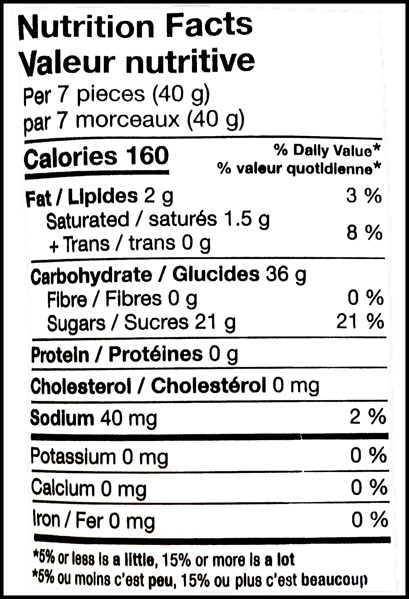 Huer Salt Water Taffy, Assorted Flavors, 150g/5.3 oz. Bag, nutrition facts label