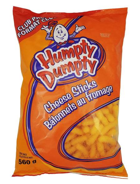 Orange package of Humpty Dumpty Cheese Sticks 560g with character on a white background