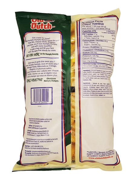 Back view of a Humpty Dumpty Mozzarella Jalapeno Cheese Sticks 265g package with nutritional information and ingredients listed.