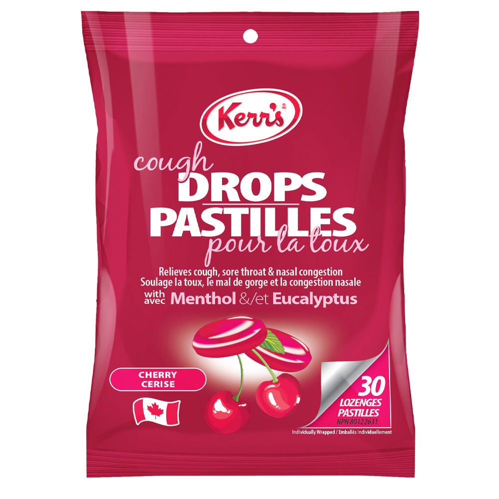Kerr's Cherry Cough Drops with Menthol & Eucalyptus, 30 Lozenges