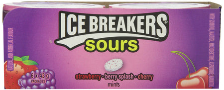 Ice Breakers Sours, Mints, Strawberry, Berry Splash, Cherry, 6ct package Left side