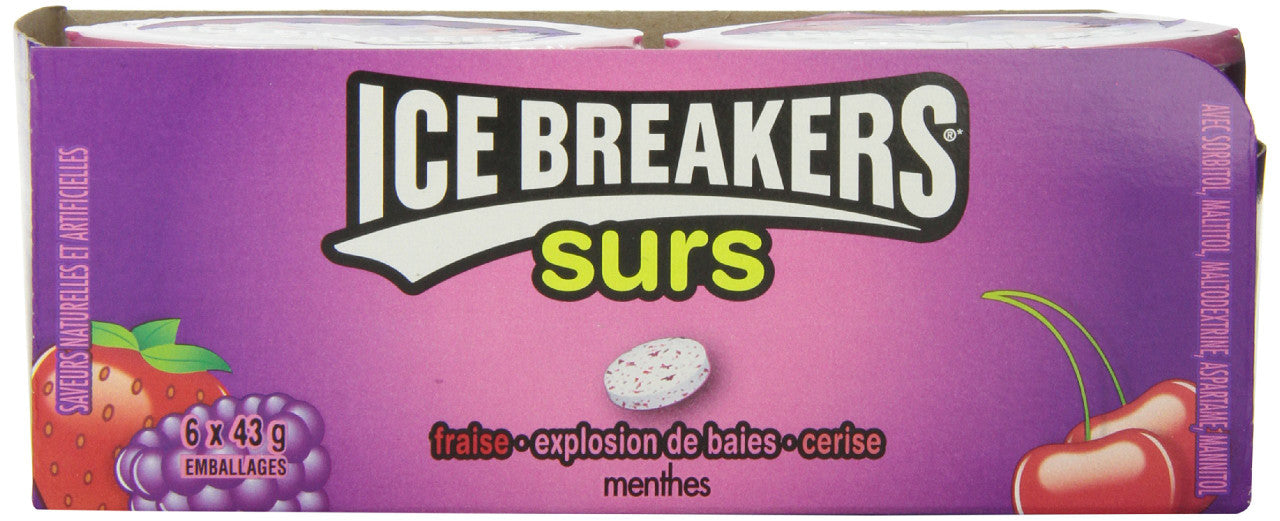 Ice Breakers Sours, Mints, Strawberry, Berry Splash, Cherry, 6ct package side