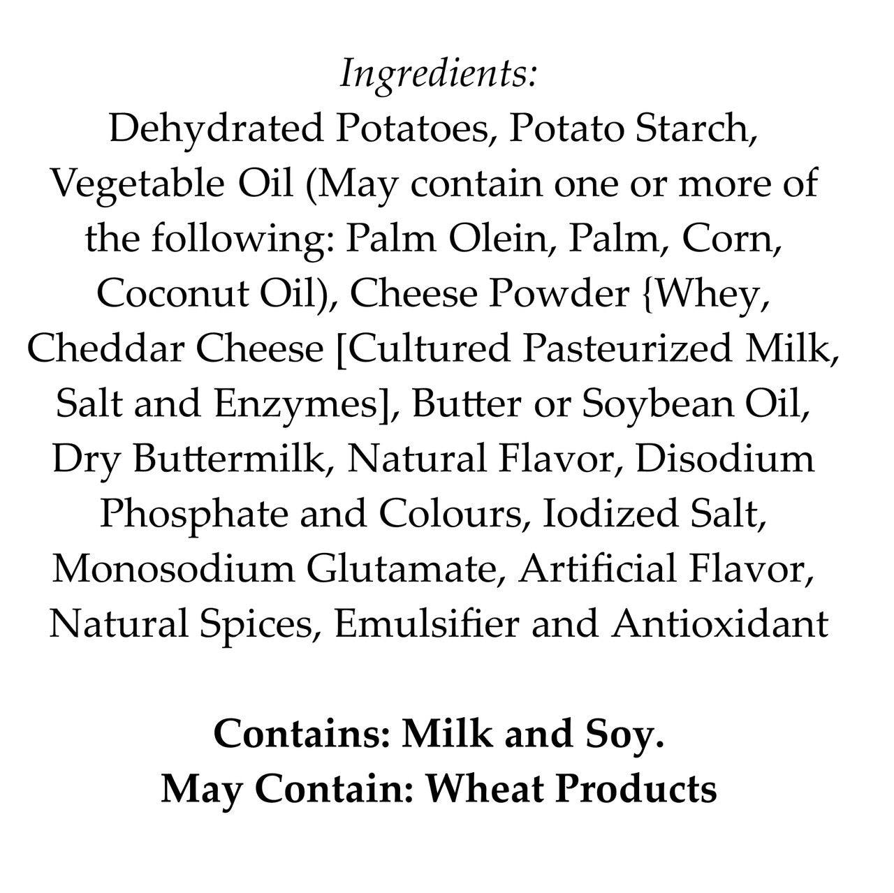 Jack 'n Jill Roller Coaster Potato Rings, Cheddar Cheese, 225g/7.9 oz., Bag Ingredients