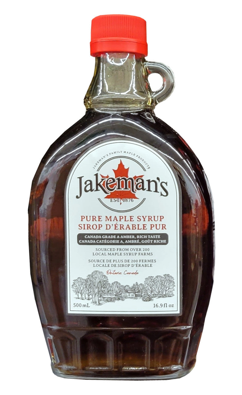 Jakeman's Pure Maple Syrup, Canada Grade A, Amber, 500mL/16.9 fl. oz., Jug {Imported from Canada}