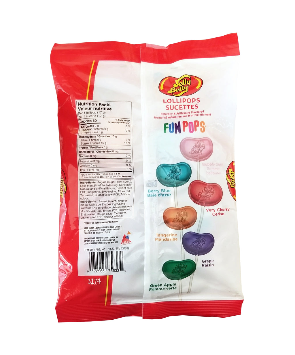 Jelly Belly Lollipops, Assorted Flavors, 20ct, 340g/12 oz. Bag {Imported from Canada}