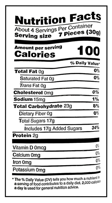 Jet Puffed Valentine's Day Strawberry Marshmallow Heart Gummies, 106g/3.75 oz  Nutrition Facts Label