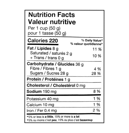 Nutrition facts label for Joe's Tasty Travels Premium Caramel Corn 500g on a white background