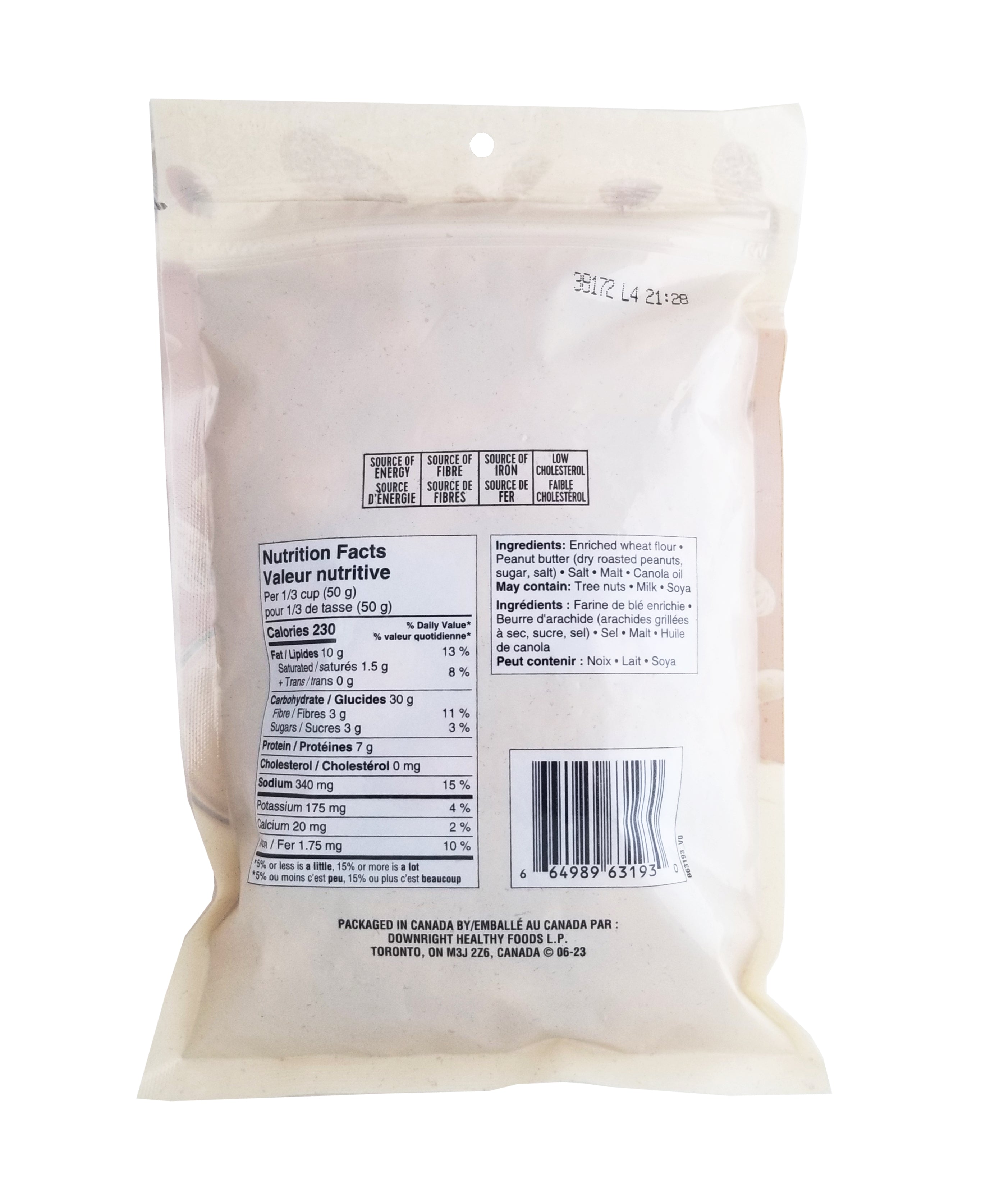 Joe's Tasty Travels Peanut Butter filled Pretzels, 250g/8.75 oz. Bag Back Side