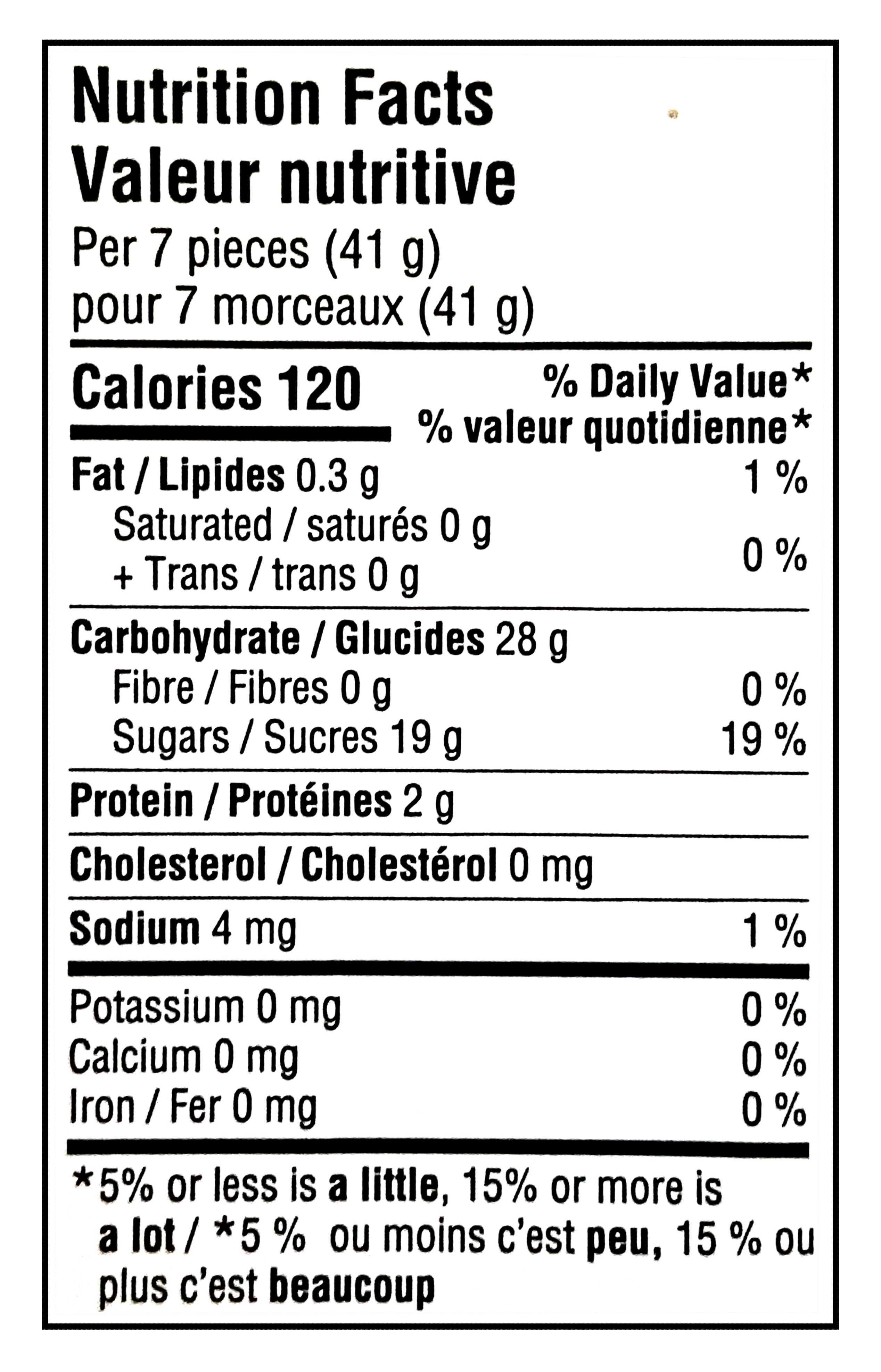 Nutrition facts label for Joe's Tasty Travels Sour Soothers Gummy Candy, 400g/14 oz with specific calorie count, macronutrient breakdown, and dietary information.