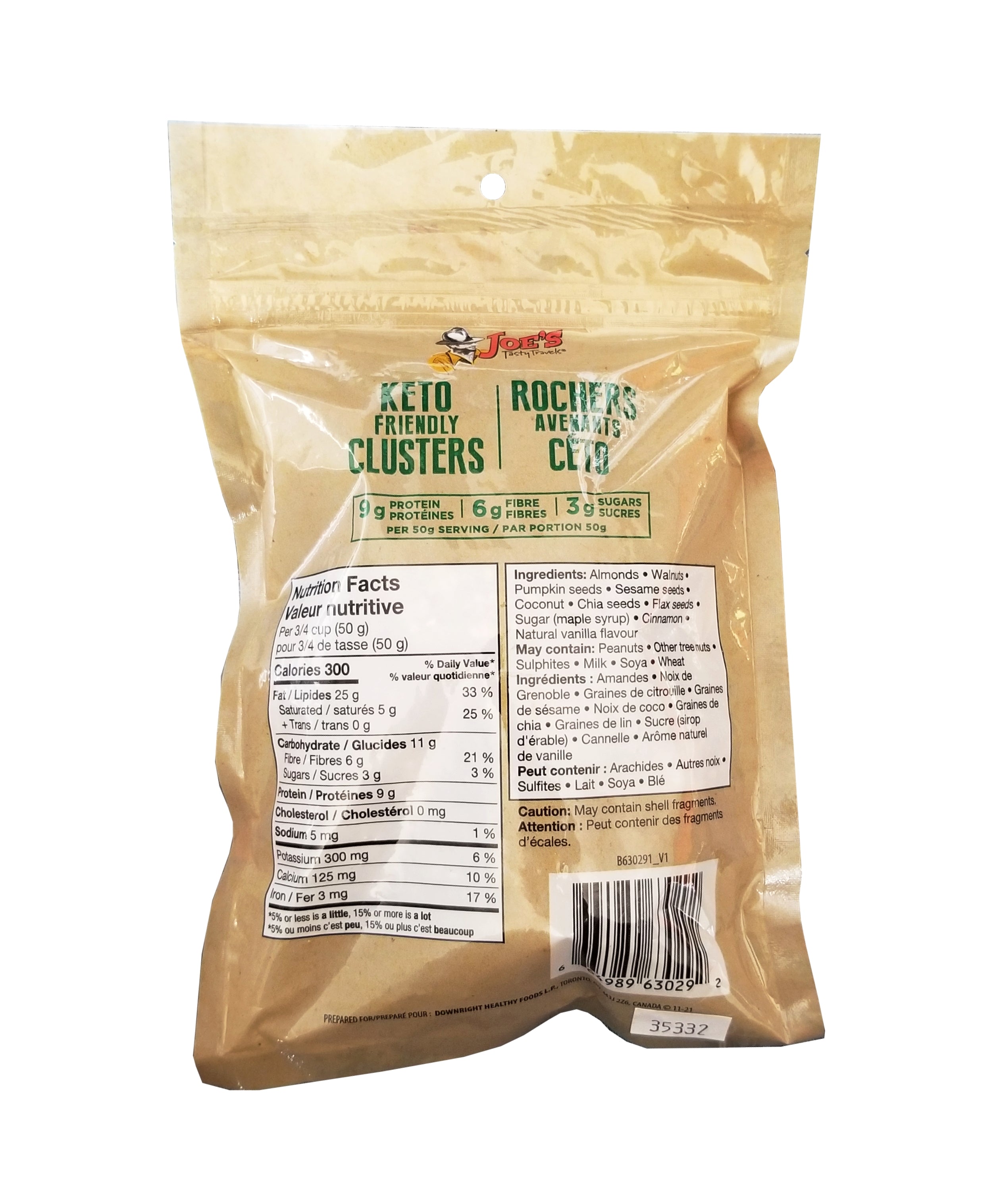 Joe's Tasty Travels Keto Friendly Clusters, 175g/6 oz. Bag {Imported from Canada}