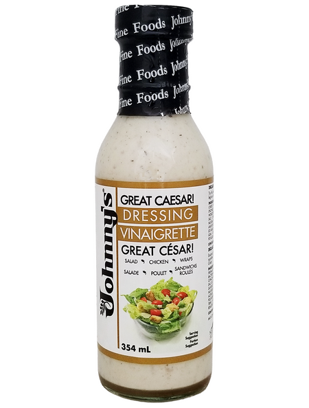Bottle of Johnny's Great Caesar! Dressing, Creamy Caesar Dressing - 354ml on a white background