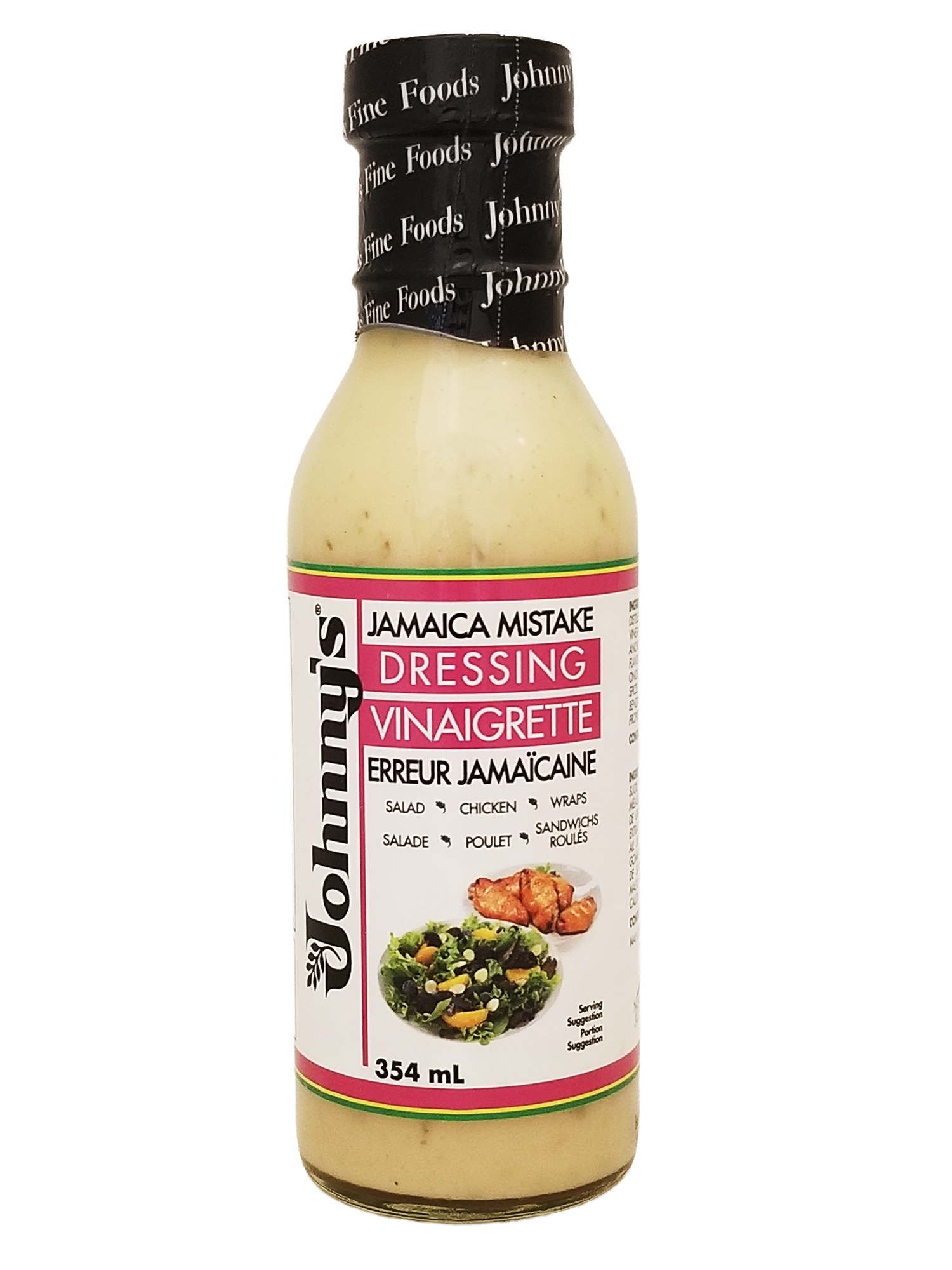 Bottle of Johnny's Jamaica Mistake Dressing, Creamy Salad Dressing - 354ml on a white background
