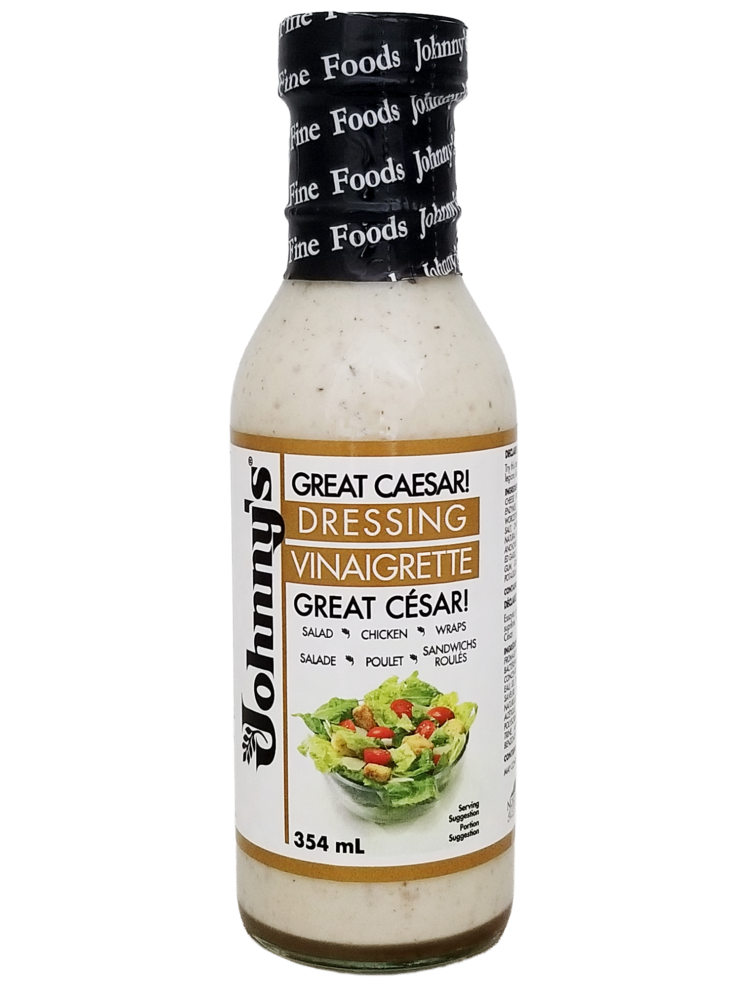 Bottle of Johnny's Great Caesar! Dressing, Creamy Caesar Dressing - 354ml on a white background