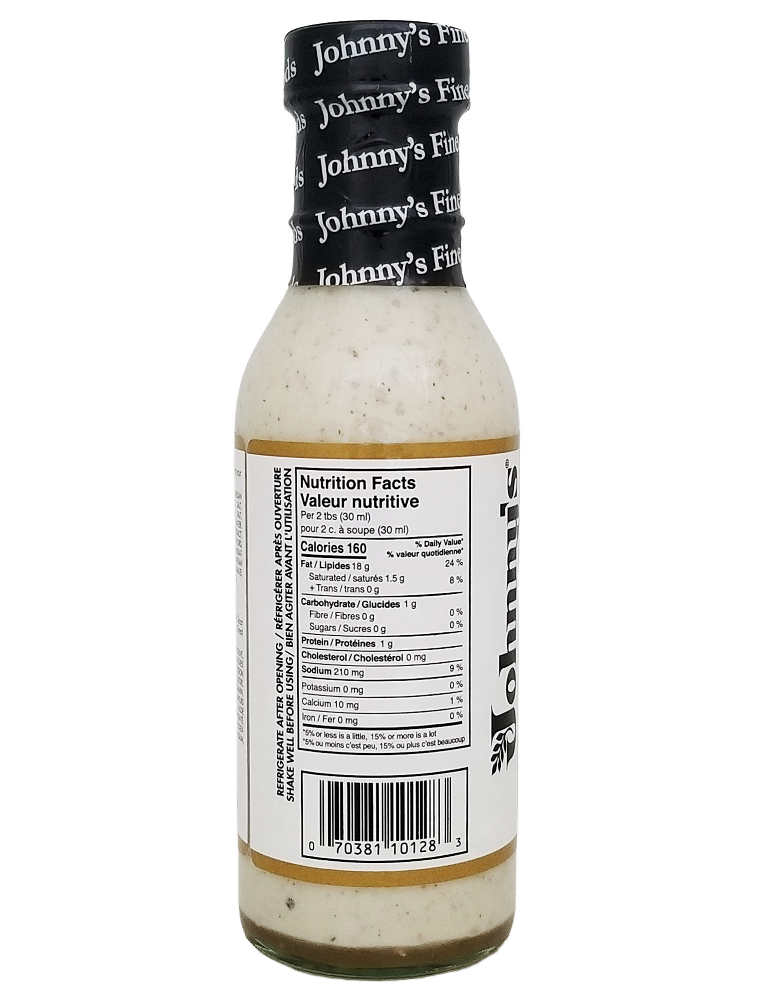 Side of a Johnny's Great Caesar! Dressing, Creamy Caesar Dressing - 354ml bottle on a white background