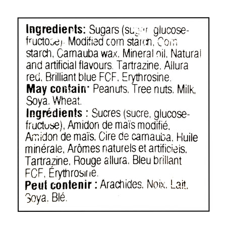 John Vince Foods Jelly Beans 330g ingredients label — Canadian candy