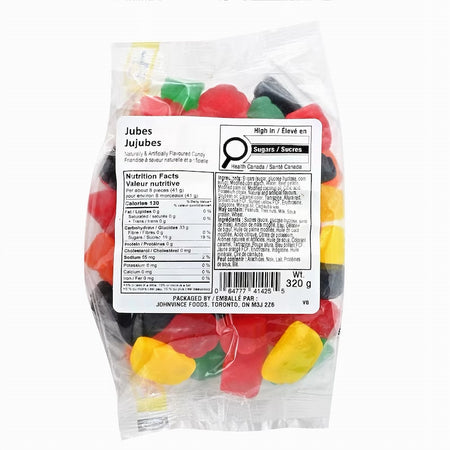 John Vince Foods Jubes 320g bag front — soft chewy Canadian candy