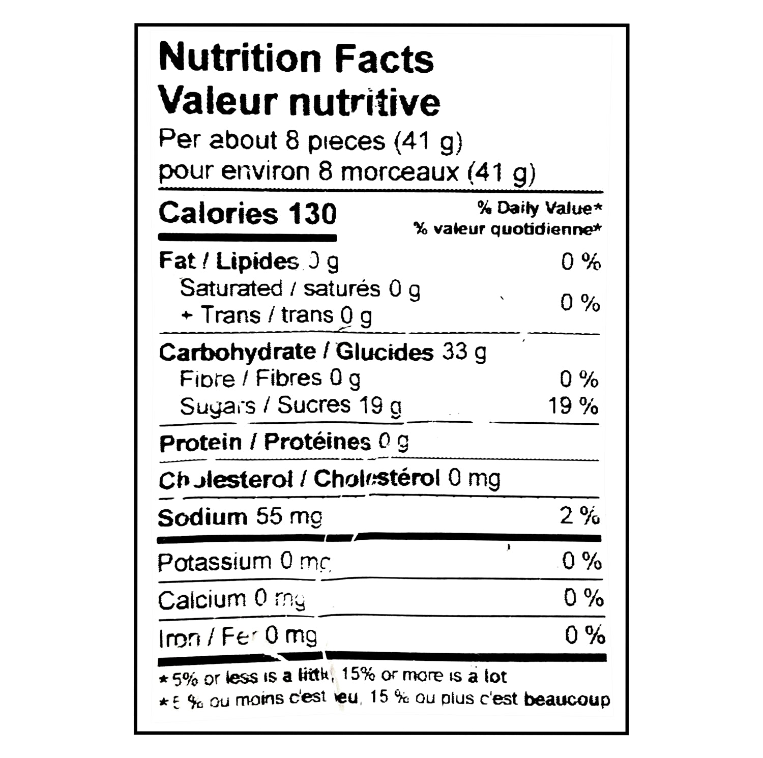 John Vince Foods Jubes 320g nutrition facts label