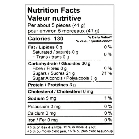John Vince Foods Peach Rings 275g nutrition facts label