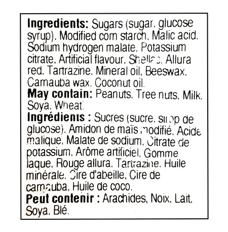 John Vince Foods Sour Cherries 300g ingredients label — Canadian candy