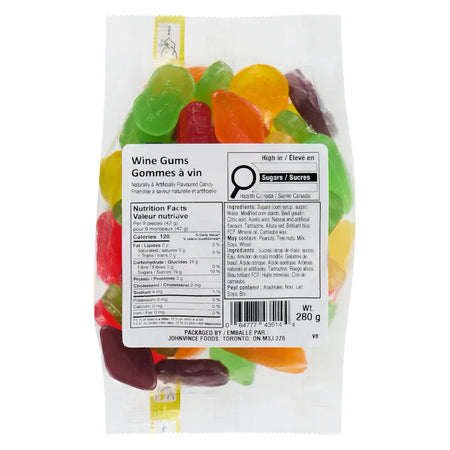 John Vince Foods Wine Gums 280g bag front — chewy Canadian candy