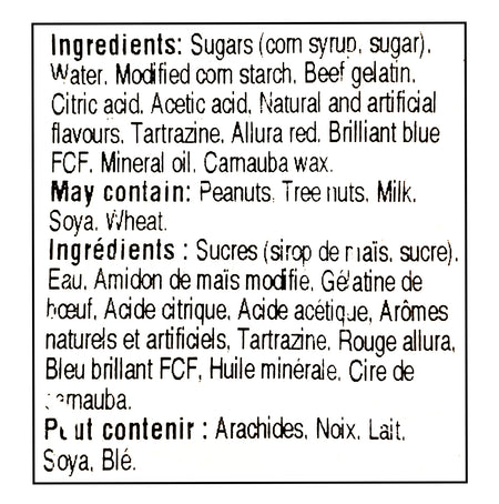 John Vince Foods Wine Gums 280g ingredients label — Canadian candy