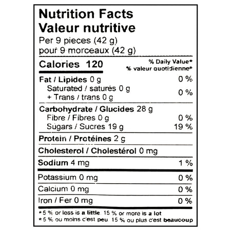 John Vince Foods Wine Gums 280g nutrition facts label