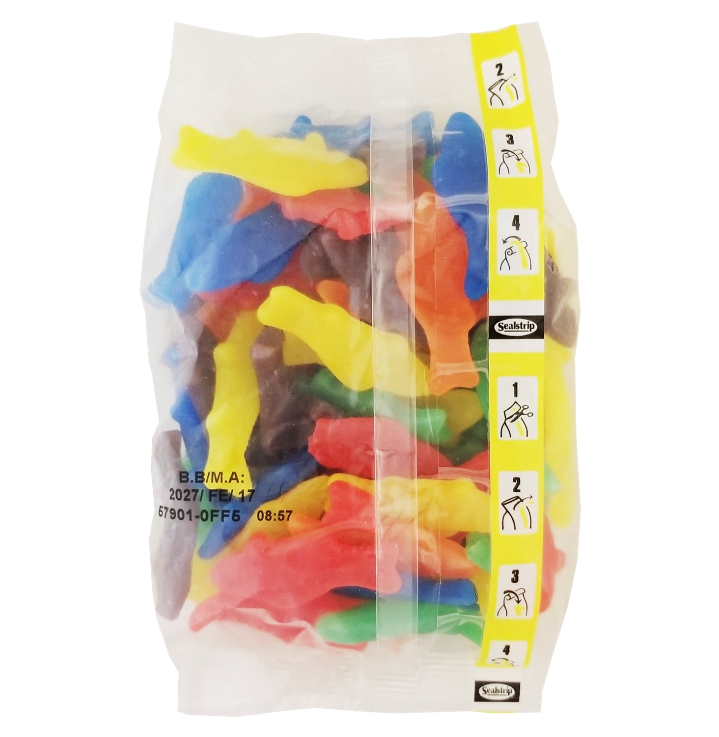 John Vince Foods Assorted Jube Fish 280g bag back — Canadian candy product