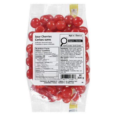 John Vince Foods Sour Cherries 300g bag — bold sour cherry candy, Canadian product