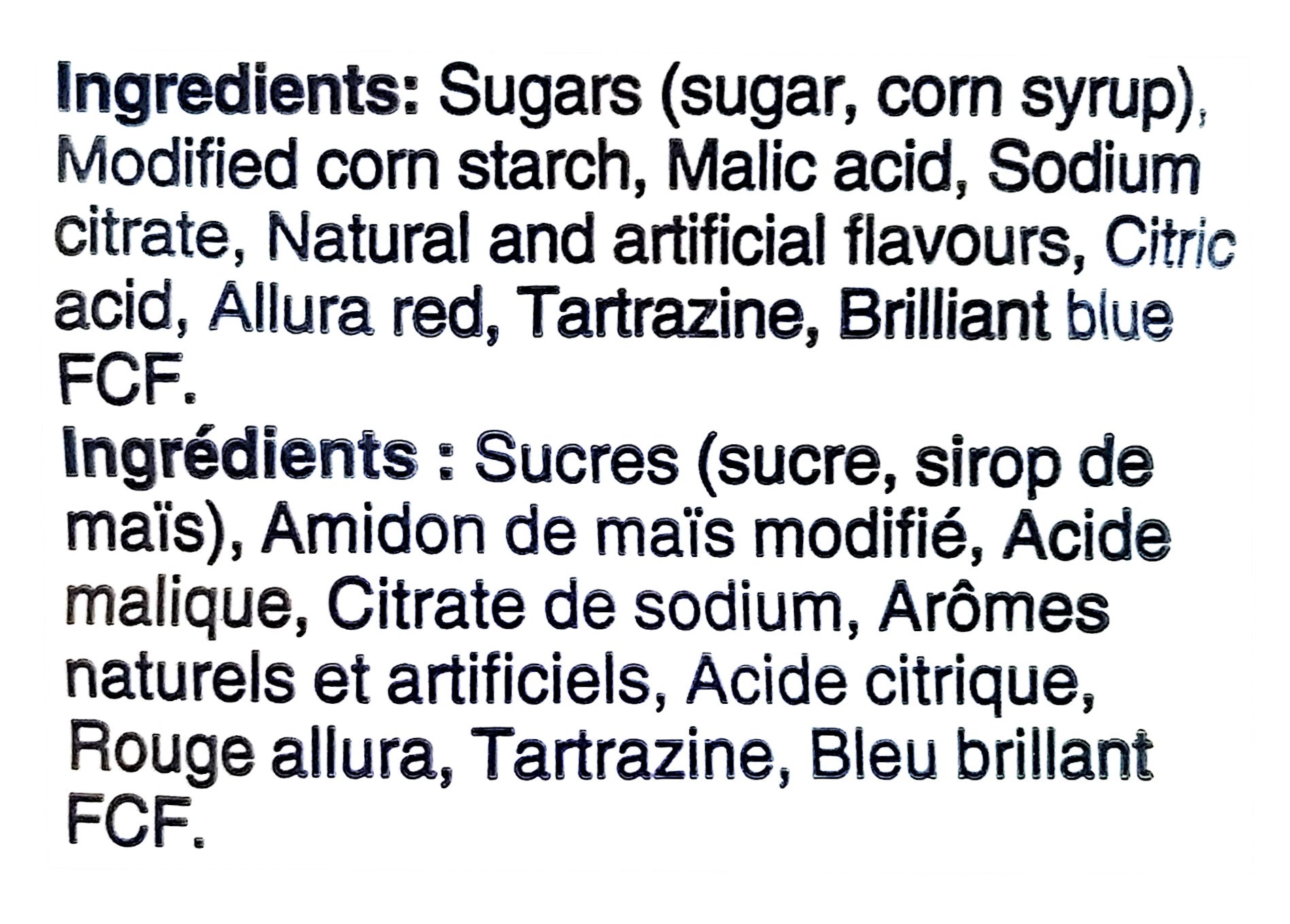 Jolly Rancher Gummies Sours, Lemonade 2 in 1, 182g, ingredients label.