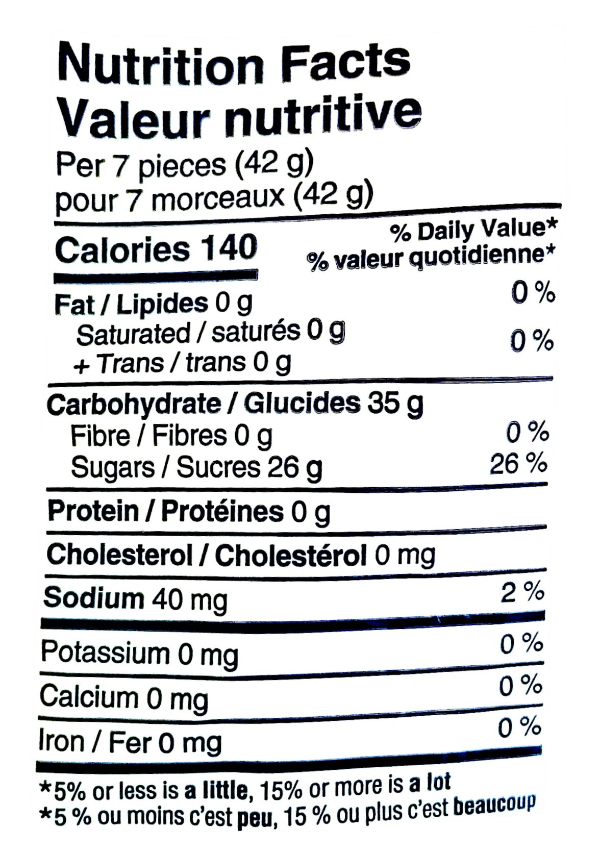 Jolly Rancher Gummies Sours, Lemonade 2 in 1, 182g, nutrition facts label.