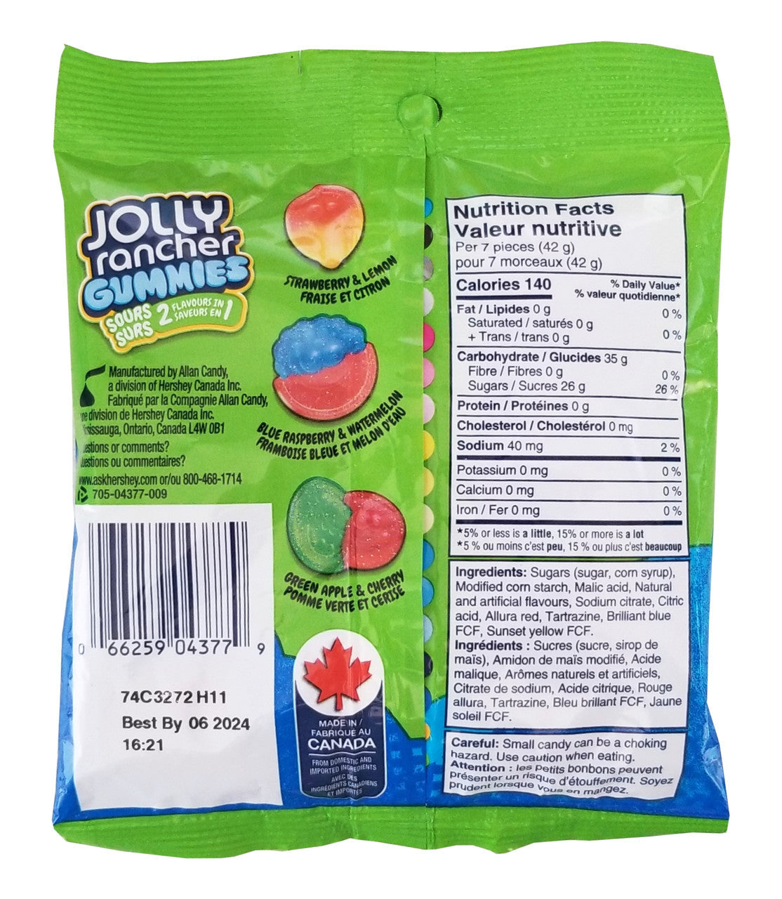 Jolly Rancher Gummies Sours 2 in 1, 182g/6.4oz. (Imported from Canada)