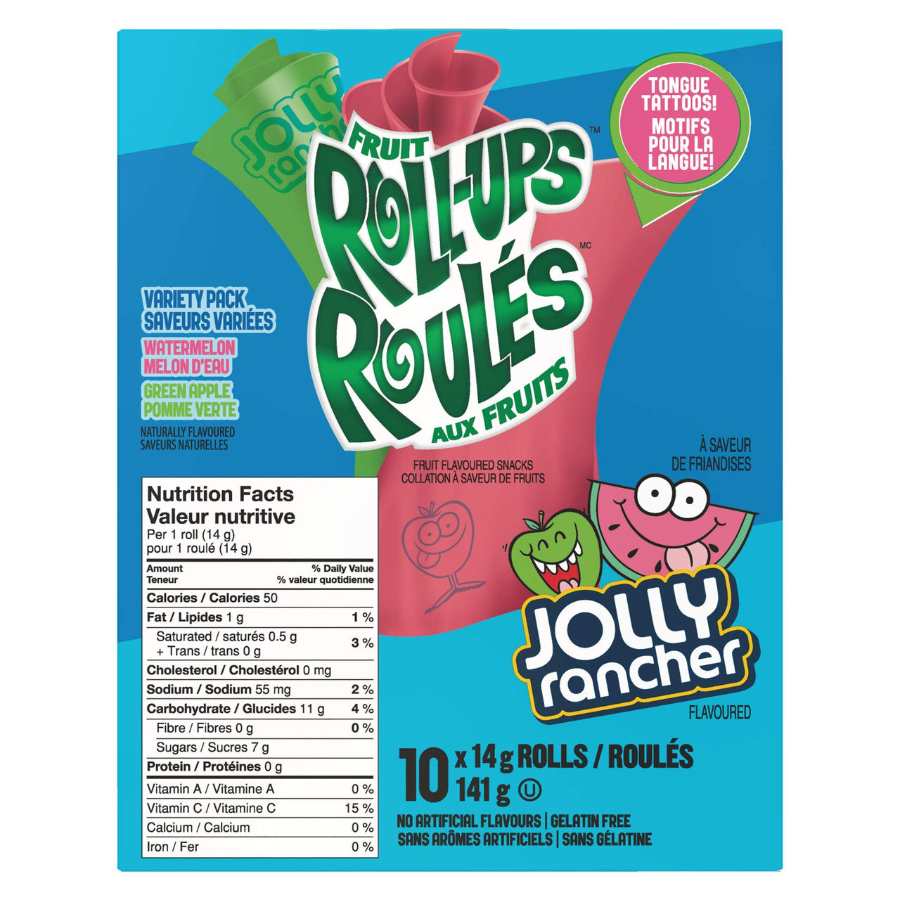 Jolly Rancher Fruit Roll-Ups, Gluten Free Flavoured Snacks, 141g/5 oz Box Back Side