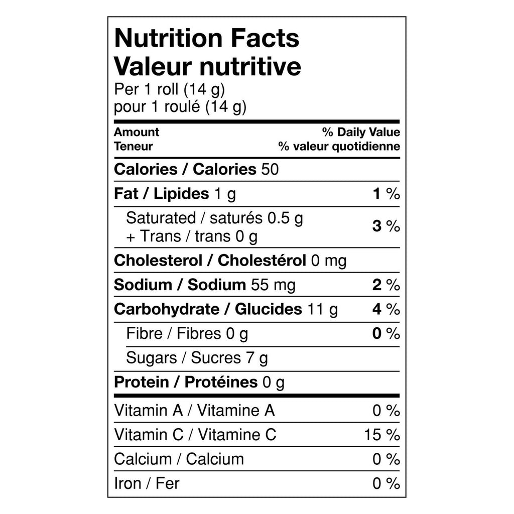 Jolly Rancher Fruit Roll-Ups, Gluten Free Flavoured Snacks, 141g/5 oz Nutrition Facts Label