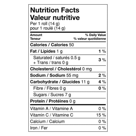 Jolly Rancher Fruit Roll-Ups, Gluten Free Flavoured Snacks, 141g/5 oz Nutrition Facts Label