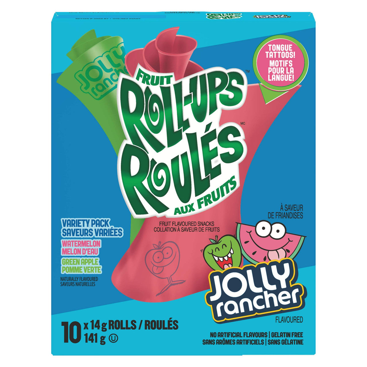 Jolly Rancher Fruit Roll-Ups, Gluten Free Flavoured Snacks, 141g Box Front