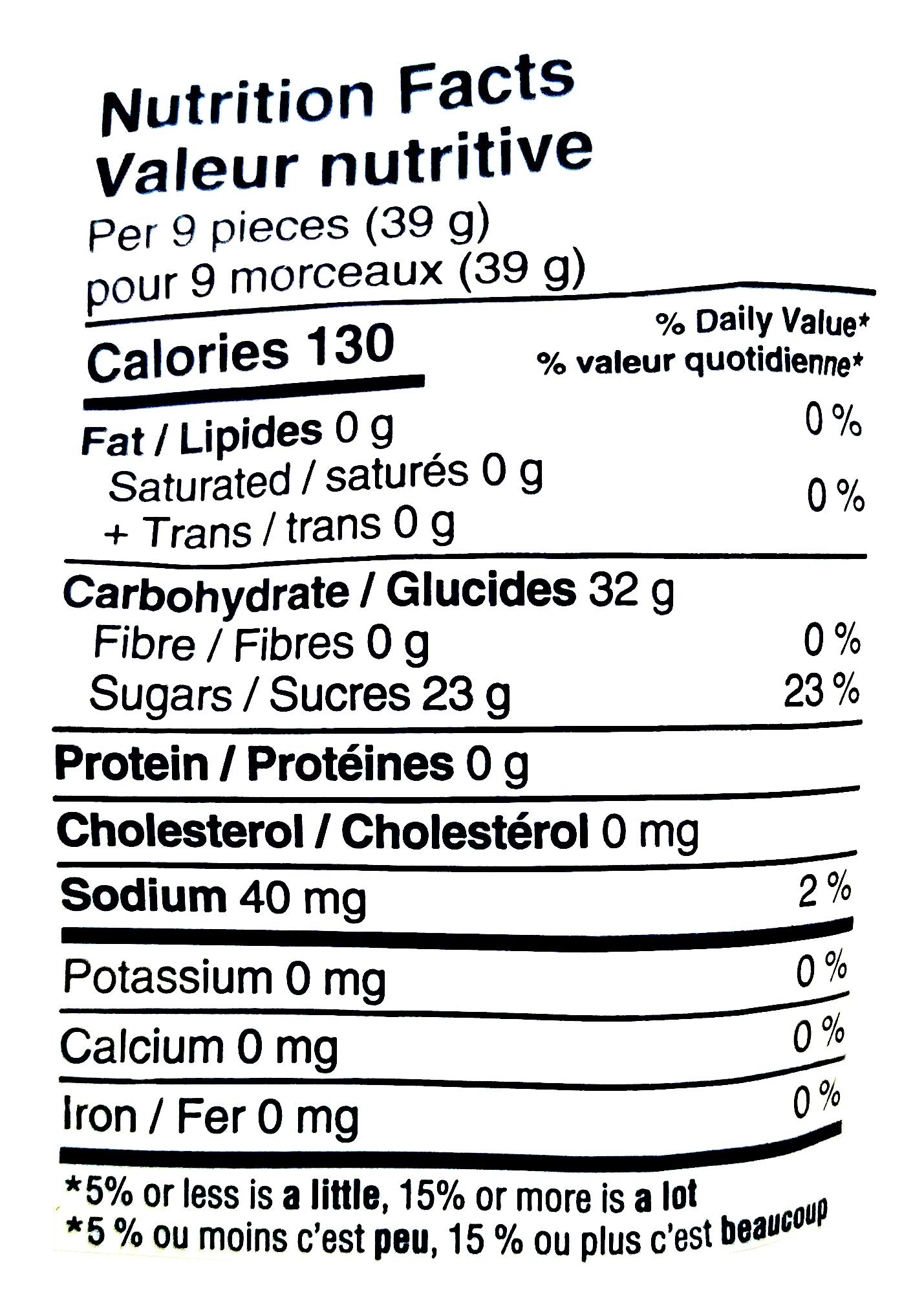 Jolly Rancher Gummies, Original Flavors, 182g/6.4 oz., nutrition facts label.
