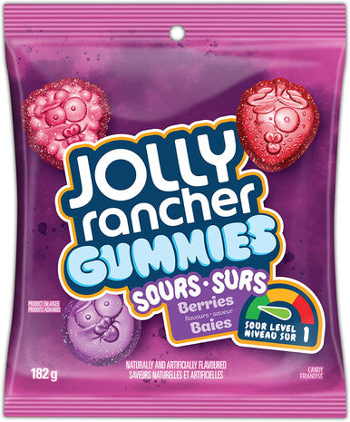 Jolly Rancher Gummies Sours, Berries Flavors, 182g Bag Front Side