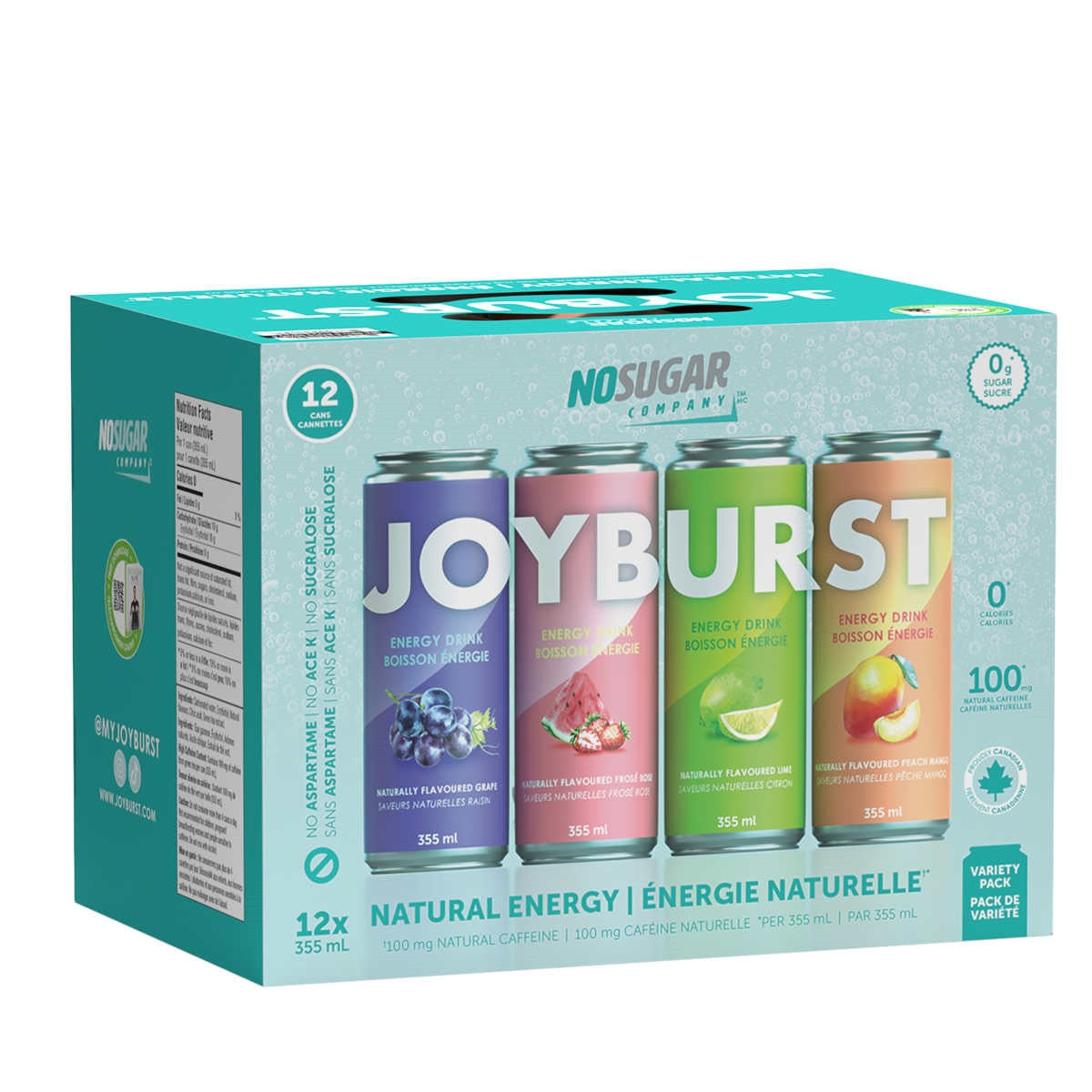 NoSugar Company Joyburst Energy Drink, Variety Pack, 12 x 355mL/12.4 oz. Cans {Imported from Canada}