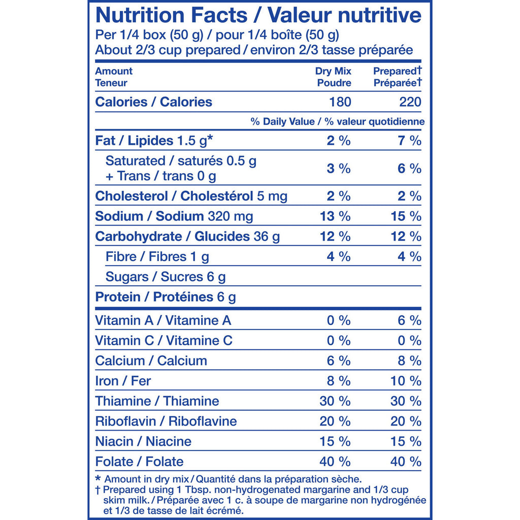 KD Kraft Dinner Extra Creamy Mac & Cheese 200g/7.1 oz - Nutrition Facts