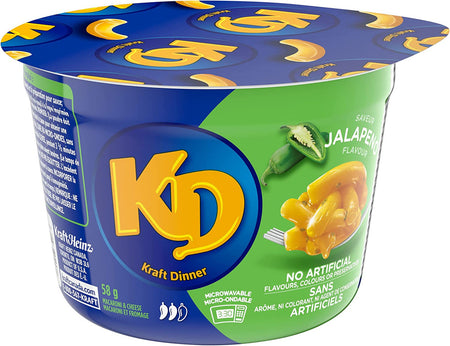KD Kraft Dinner Jalapeno Flavor Snack Cups, 58g/2 oz. 1 Cup Left Side
