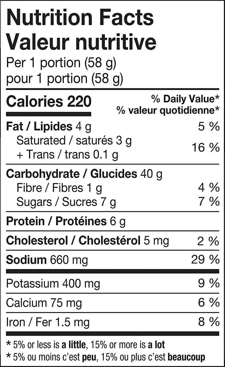 KD Kraft Dinner Poutine Flavor Snack Cups – 58g (2 oz) - Nutrition Facts
