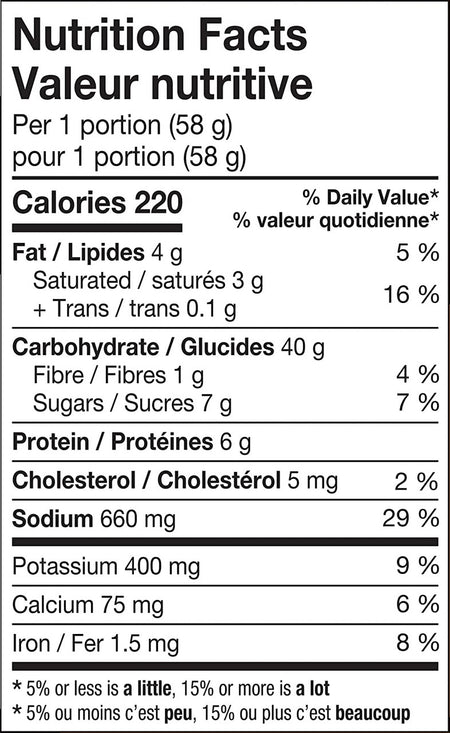 KD Kraft Dinner Poutine Flavor Snack Cups – 58g (2 oz) - Nutrition Facts