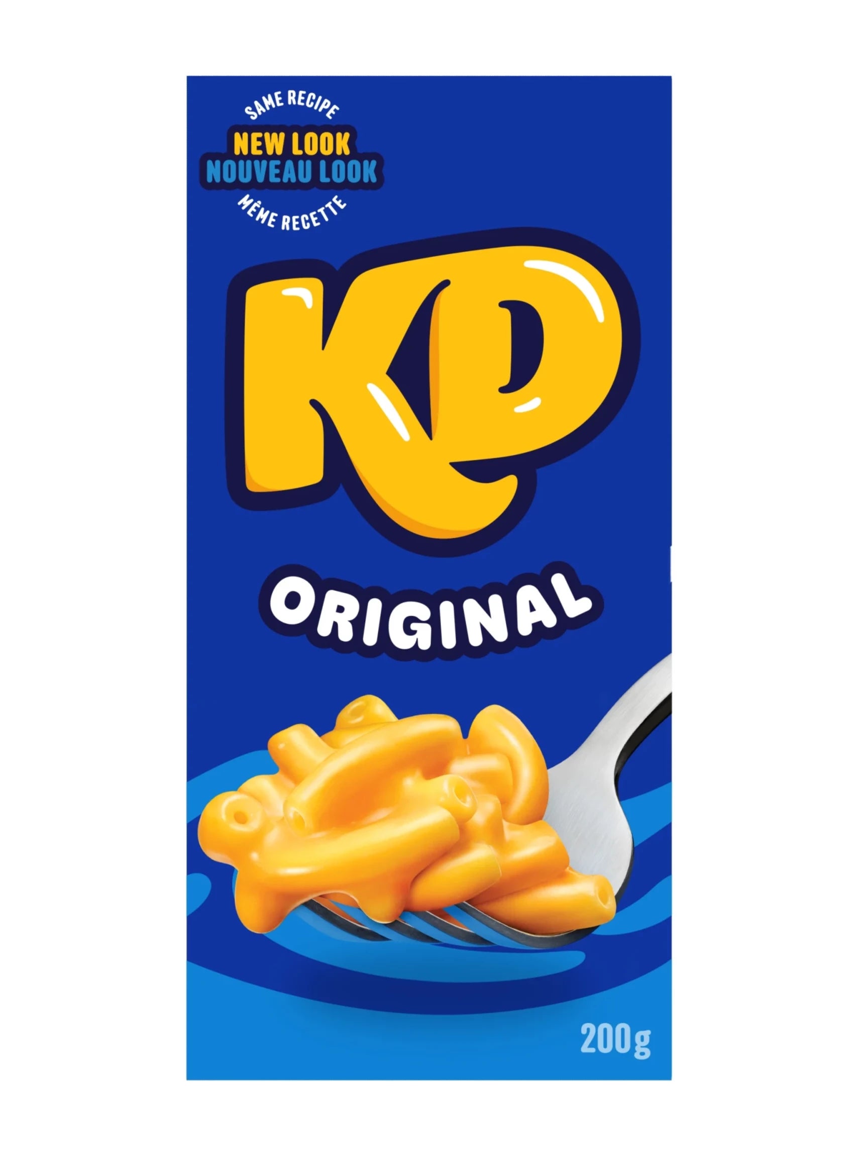 KD Kraft Dinner Original Macaroni and Cheese Dinner, 200g/7.05 oz with blue background and yellow text