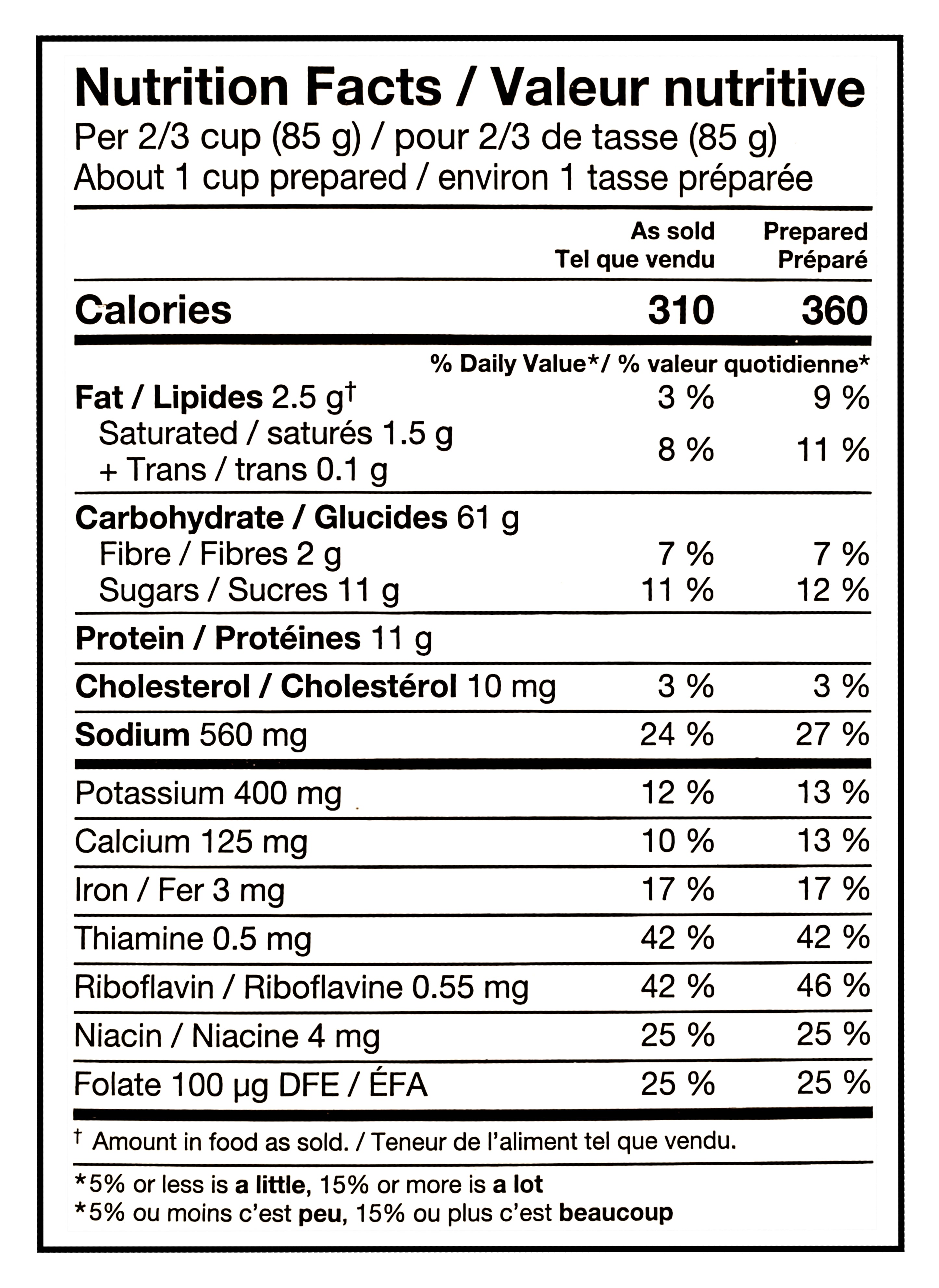 Nutrition facts label for KD Kraft Dinner Original Macaroni and Cheese, 5 Pack, 200g each, 1000g/35.2 oz with black text on a white background