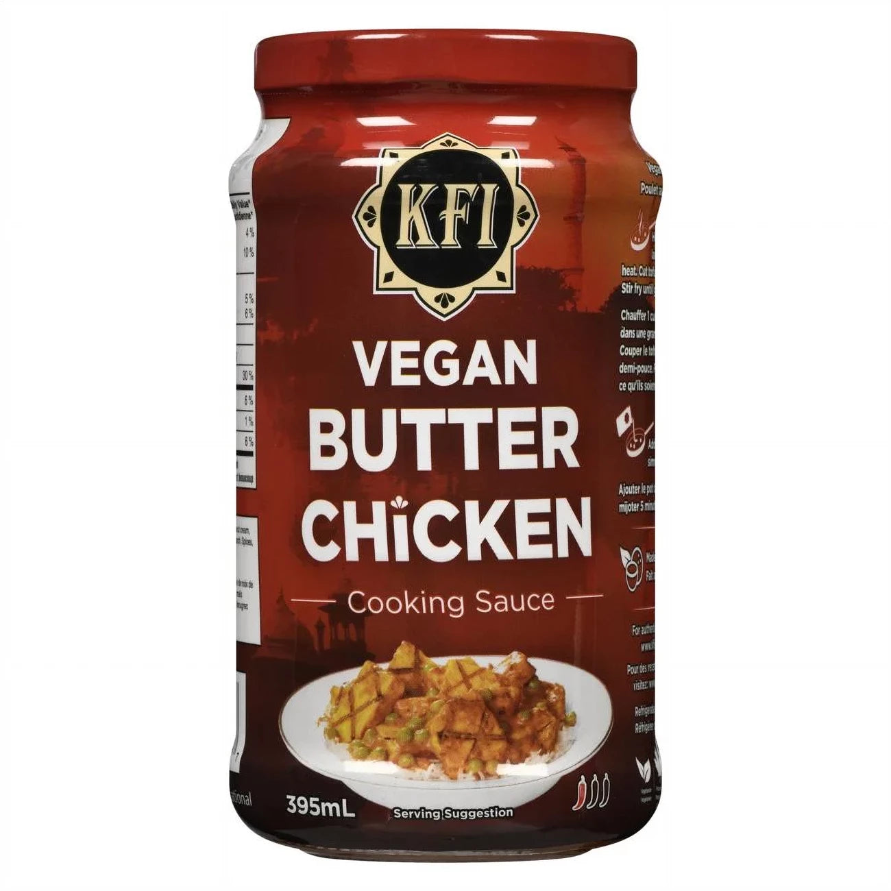 KFI Vegan Butter Chicken Cooking Sauce, 395ml/13.4 oz., Jar, front of jar.