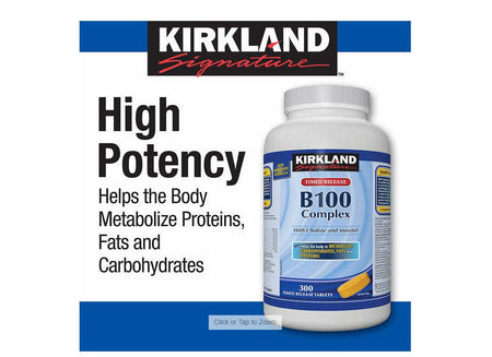 Kirkland Signature Vitamin B100 Complex, 300 tabs {Imported from Canada}